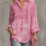 Women's  Plaid Shirt Collar Long Sleeve Casual Loose Velvet Top