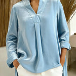 Women's Solid Color V-neck Long Sleeve Casual Loose Velvet Top
