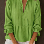 Women's Solid Color Cotton And Linen Pleated Top