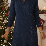 Elegant Polo Neck Shimmering Knit Dress