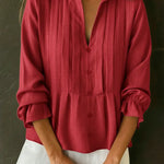 Women's Solid Color Cotton And Linen Pleated Top
