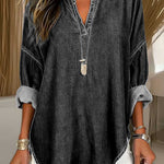 Women's V-neck Long-sleeved Casual Loose Denim Top