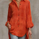 Women's  Plaid Shirt Collar Long Sleeve Casual Loose Velvet Top