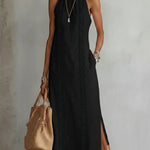Jimena | Relaxed Embroidered Mandarin Collar Midi Dress