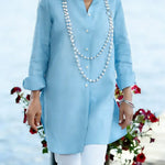 Women's Solid Color Lapel Long-sleeved Casual Loose Cotton And Linen Tunic Top