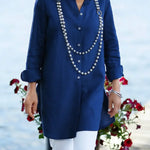Women's Solid Color Lapel Long-sleeved Casual Loose Cotton And Linen Tunic Top