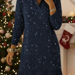 Elegant Polo Neck Shimmering Knit Dress