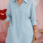 Women's Solid Color Shirt Collar Long-sleeved Casual Loose Cotton And Linen Top