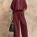Alba | Relaxed Button-Up Shirt and Wide-Leg Pants Co-Ord Set