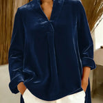 Women's Solid Color V-neck Long Sleeve Casual Loose Velvet Top