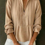 Women's Solid Color Cotton And Linen Pleated Top