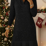 Elegant Polo Neck Shimmering Knit Dress