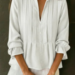 Women's Solid Color Cotton And Linen Pleated Top
