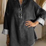 Women's V-neck Long-sleeved Loose-fitting Denim Top