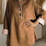 Women's V-neck Long-sleeved Loose-fitting Denim Top