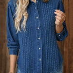 Women's Lapel Long-sleeved Casual Loose Pleated Denim Cardigan