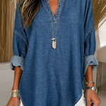 Women's V-neck Long-sleeved Casual Loose Denim Top