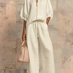 Alba | Relaxed Button-Up Shirt and Wide-Leg Pants Co-Ord Set