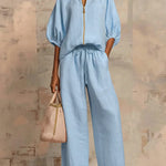 Alba | Relaxed Button-Up Shirt and Wide-Leg Pants Co-Ord Set
