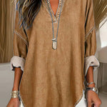 Women's V-neck Long-sleeved Casual Loose Denim Top