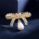 Pearl Drop Bow Brooch
