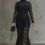 Helena | Black Lace Fishtail Maxi