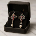 Retro Earrings with Red Crystal and Pearls