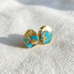 Gold Turquoise Line Oval Earrings