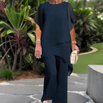 Suit with draped palazzo pants