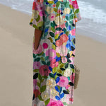 Margaret - Vibrant Floral Garden Print Flowy Dress
