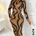 ARA™ - Colorblock Print Cut-Out Bodycon Dress for Spring & Fall