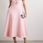Abigail | Bow with Crystal Embellished Midi Dress